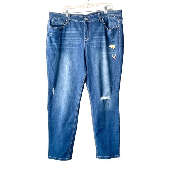 Crown & Ivy Curvy Skinny Denim Jeans W Gold Elephant Patch & Sequenced Star -22W - Picture 1 of 8